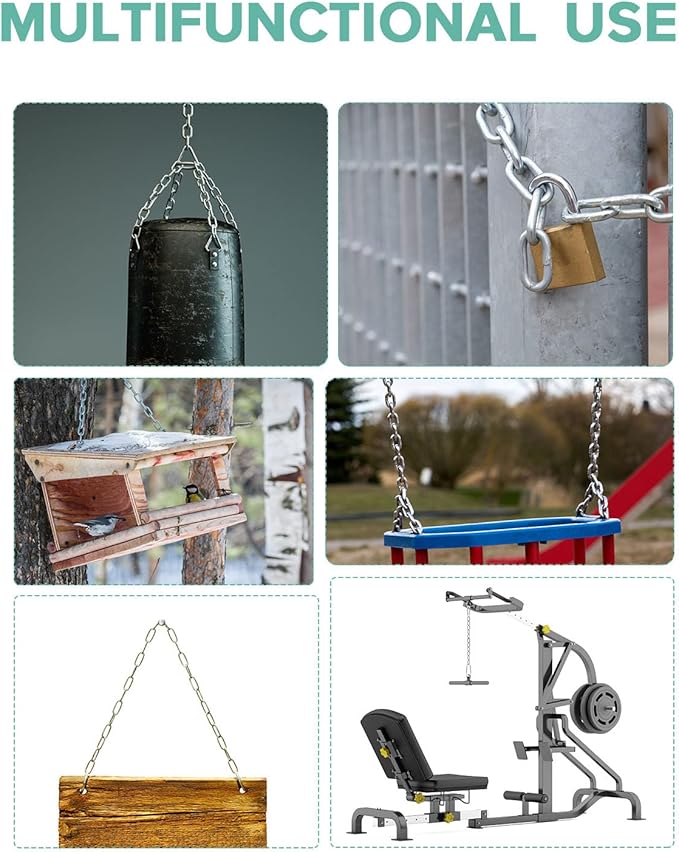 Fitness Chain, Weight Lifting Chains, Cable Machine Extension Chain, 304 Stainless Steel LAT Pull Cable Extension Weight Machine Chain, Curl Bar Chain for Home Gym