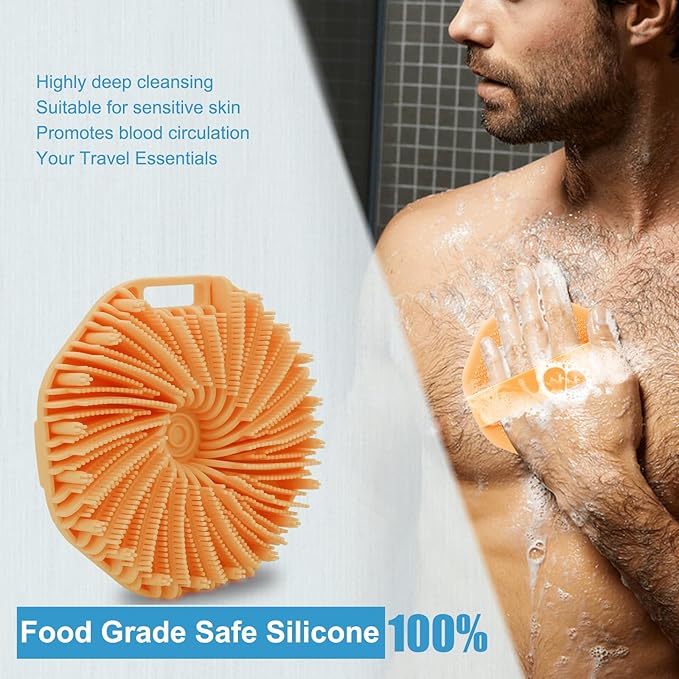 Silicone Body Scrubber,Exfoliating Body Scrubbers for use in Shower,Silicone Body Brush for Showering and Anti-Slippery Handles for All Skin Types(Orange)