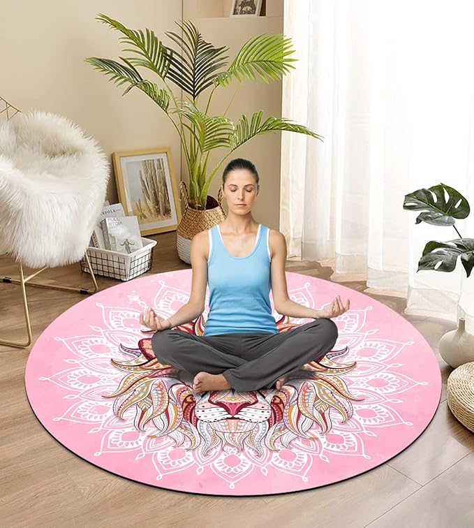 Round Meditation Pilates Yoga Mat Luxury Suede Large Yoga Mat Natural Rubber Non-Slip Base is ery Suitable for Meditation, Stretching, Yoga Environmental Protection, Fitness Exercise, Home and Outdoor. 140CM Diameter
