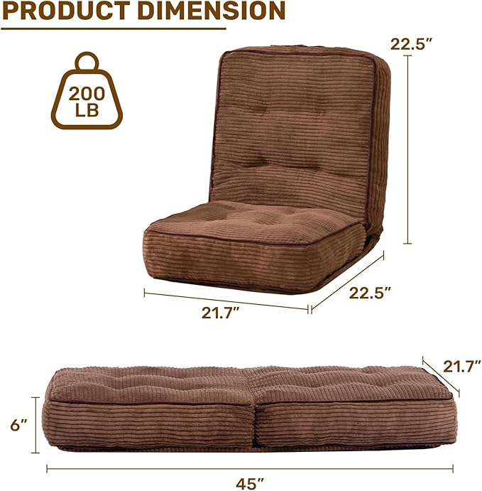 HollyHOME Adjustable Floor Chair with 6 Positions, Folding Lazy Sofa Recliner with Back Support, Thick Sponge Cushion and Portable Handle, Comfy Gaming Meditation Chair for Dorm, Bedroom, Coffee