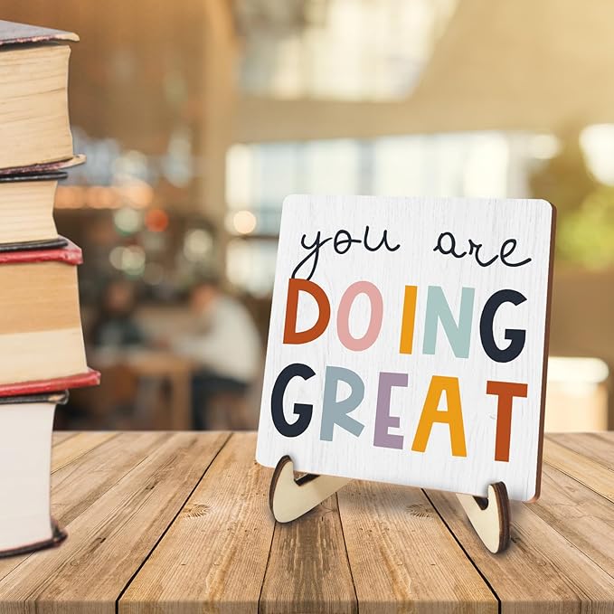 Decorative Desk Decor Motivational You Are Doing Great Affirmations Nursery Decor Plaque with Wooden Stand Inspirational Wood Sign for Office Homeschool Classroom Reading Corner Table Bookshelf