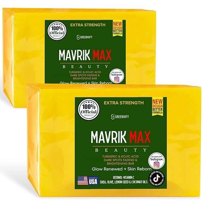 Mavrik Max Beauty Turmeric & Kojic Acid Dark Spots Fading Bar, Extra Strength Formula with Retinol, Vitamin C, Shea Oil, USA Made