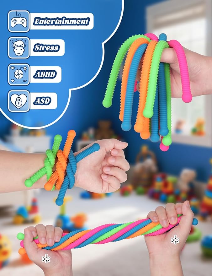 10 Pack Sensory Toys for Kids – Upgraded Extra-Thick Stretchy Sensory Strings for Autism, ADHD, Anxiety – Durable Toys in Gift Box for Boys & Girls, Travel & Classroom Use – Granular