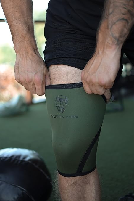 Knee Sleeves (Pair w/ Bag) - Knee Compression Sleeve Support for Squats, Weightlifting, and Powerlifting - Gymreapers 7MM Neoprene Sleeves - 1 Year Warranty (Military Green/Black, Small)