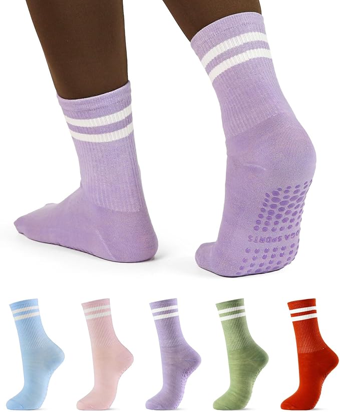 Non-Slip Pilates Socks with Grips for Women 5 Pairs Cute Yoga Socks Grippy for Yoga Barre Ballet