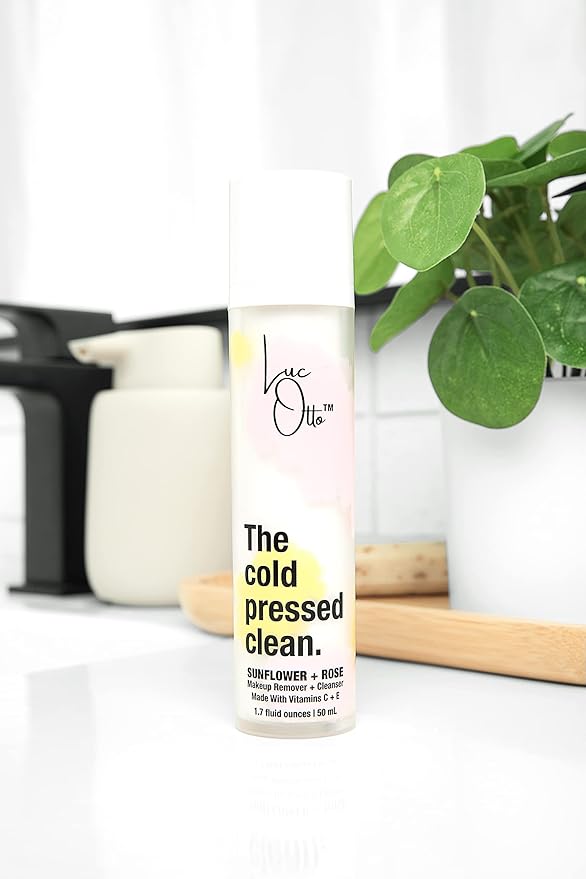 Luc Otto The Cold Pressed Clean Oil Cleanser for Softer Skin - Gentle Double Cleanse and Makeup Remover - Sunflower and Rose Oil with Vitamin C and Vitamin E