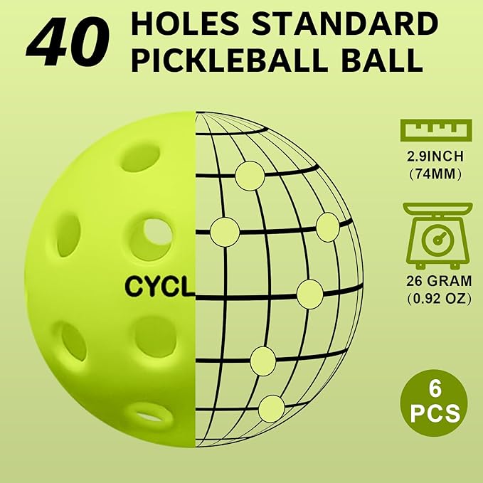 cyclotron 6-Pack Premium Pickleball Balls - USAP Approved, 40 Holes Outdoor/Indoor Pickle Balls with Bag, Perfectly Balanced, High Bounce True Flight, Pickle Ball for Tournament Play