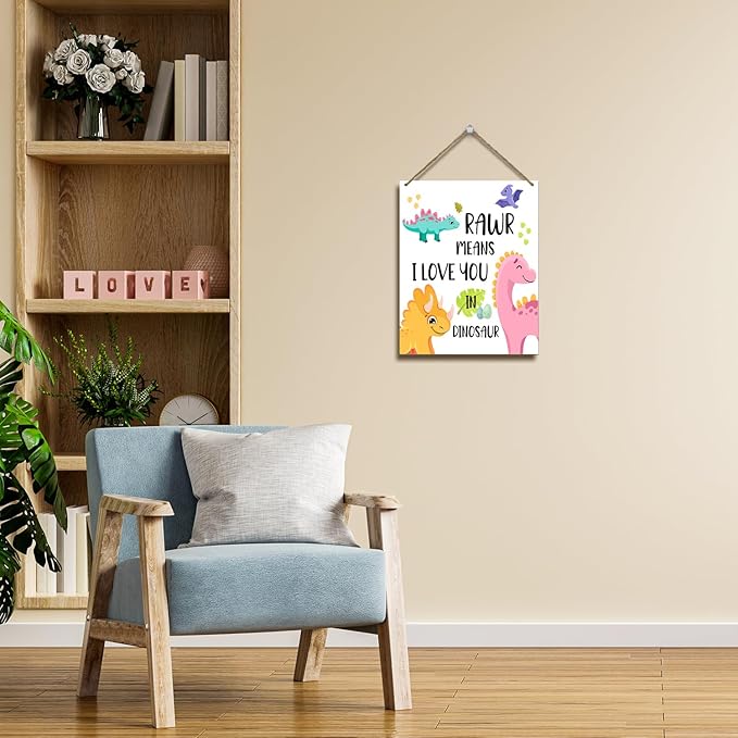 Hanging Plaque With Rope, Home Wall Decor Wood Rawr Means I Love You in Dinosaur Sign, Door Decor Wood Sign for Study Dining Room Office Bedroom, Farmhouse Art Plaque Gift for Dinosaur Lover -34