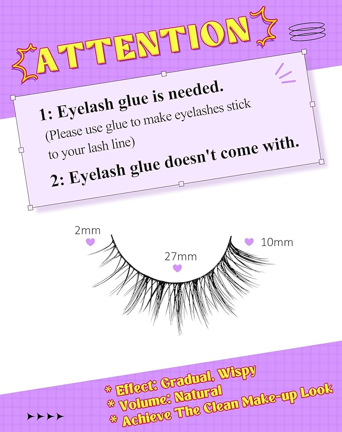 Onlyall Natural Lashes Wispy Lashes Natural Look False Eyelashes Natural Flared Eyelashes False Eye Lashes Soft Fluffy Lashes 7 Pairs HF50-Short Lashes