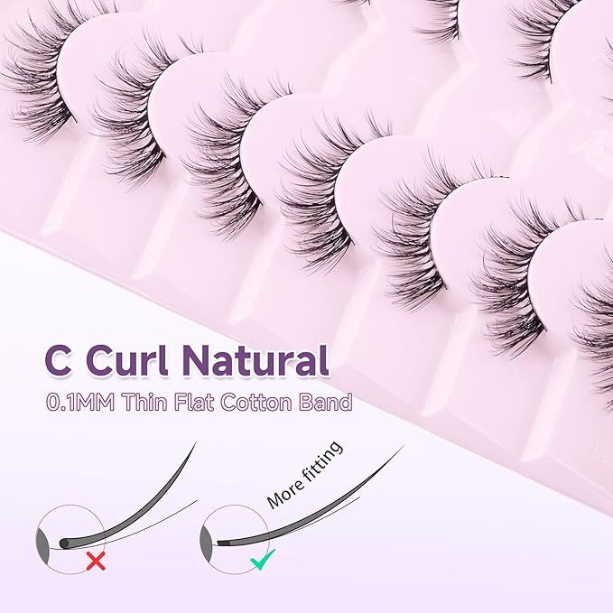 False False Eyelashes Lashes Cat Eye Natural 15mm Manga Eyelashes Wispy with Thin Band 3D Volume False Lashes Anime Lashes Soft Strip Lashes Pack C Curl Fake Eyelashes 7 Pair EVENTILL