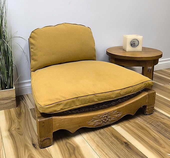Handcrafted Wooden Meditation Chair with Woven Seagrass Seat, 30 x 28 x 18 inches (Harvest Gold)
