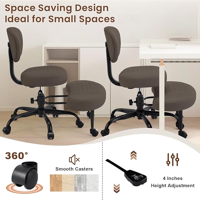 Cross Legged Office Chair with Wheels, Wide Criss Cross Kneeling Home Office Desk Chairs with Back Support, Ergonomic Adjustable Height ADHD Stool with Rotating Footrest for Yoga Meditation