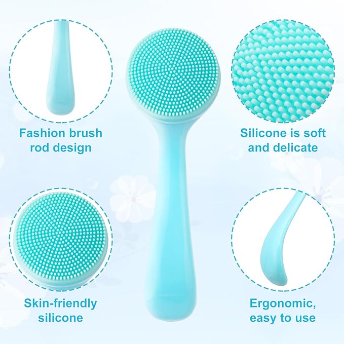 3pcs Silicone Manual Face Scrubber, Soft Face Scrubber Exfoliator, Waterproof Skin Friendly Face Cleansing Brush for Blackheads Whiteheads Makeup Residues Removal- Blue