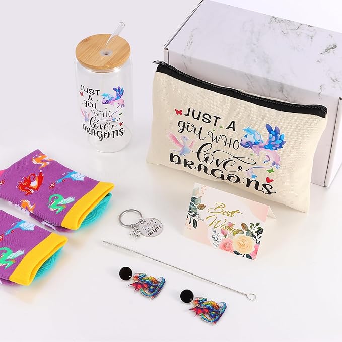 6 Pieces Dragon Gifts Set for Women Dragons Lovers Just a Girl Who Loves Dragon Gifts for Her Daughter Friend Sister Dragons Lovers