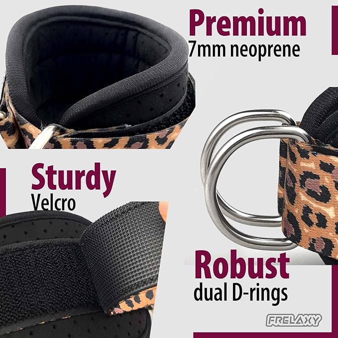 Frelaxy Ankle Straps for Cable Machine – Comfortable & Durable Leg Straps for Kickbacks, Glute Workouts, and Lower Body Exercises – Perforated Neoprene Padding & Tapered Fit