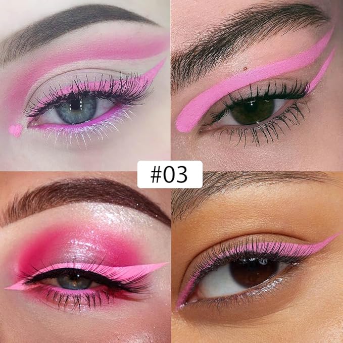 evpct 1Pcs Pink Liquid Eyeliner Makeup Waterproof Pink Eye Liners for Women, Eyes Wing Eyeliner Stamps Shapes Colored Eyeliner delineador de ojos a prueba de agua contra el agua blanco para ojos
