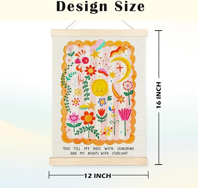 JINYO Nursery Wall Decor, Boho Sun Sunshine Nursery Wall Art Poster, Boho Nursery Decor, Boho Kids Room Decor, Wildflower Inspirational Wall Art for Kids Baby Children Toddler Room Nursery, 12x16 Inches
