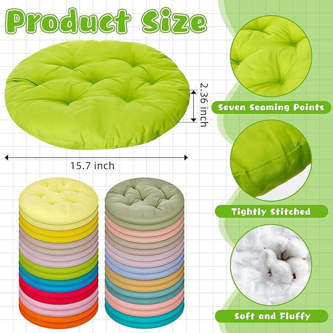 36 Pcs Round Floor Pillows 15.7 Inch Flexible Seating Pillows Chair Floor Cushions Reading Cushions for Kids Adults Classroom Home School Playing Supplies,18 Colors (Multicolor)