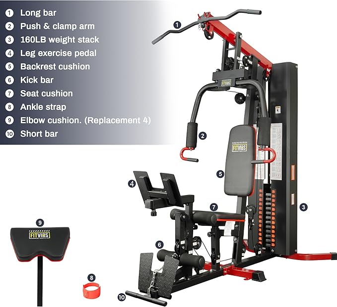 Fitvids Home Gym, Workout Equipment with Leg Press, Exercise Equipment for Home with Pulley System, Home Gym Equipment for Full