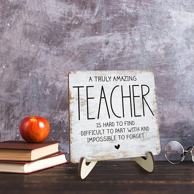 Decorative Desk Decor Motivational Teacher Gift Positive Thank You Gifts Teacher Appreciation Gifts Plaque with Wooden Stand Inspirational Wood Sign for Coach Teacher Coworker Home Office Table Shelf