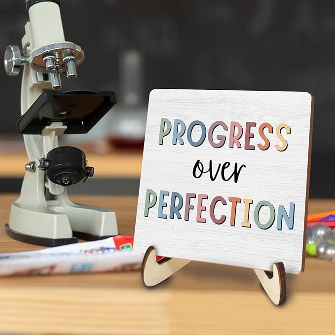 Decorative Desk Decor Motivational Affirmations Office Decor Plaque with Wooden Stand Inspirational Boho Mental Health Wood Sign for Nursery Homeschool Classroom Reading Corner Table Shelf