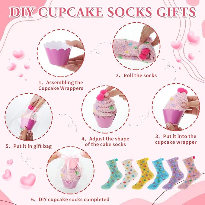 Geyoga 6 Pair Christmas Cupcake Fuzzy Socks for Women Cute Cozy Fluffy Winter Warm Slipper Socks