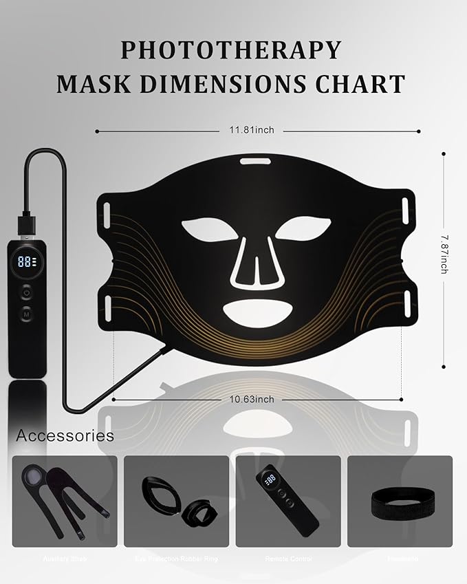 Red Light Therapy Mask for Face - 4 Light Modes with 660nm 850nm Wavelength, Blue & Red Light Therapy Face Mask, 2000mAh, Eye Protection, Timer & Travel-Friendly Design for Home Skincare