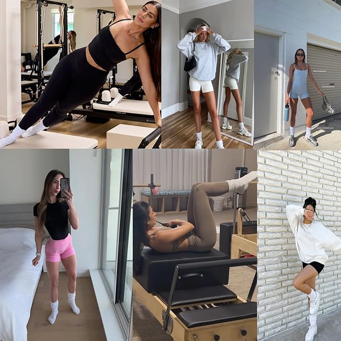 3 Pairs Grip Pilates Socks for Women Non Slip Long Slouchy Socks for Yoga Barre Workout Hospital