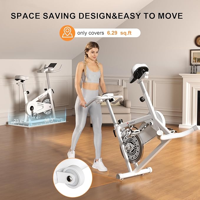 Exercise Bikes for Home,Indoor Cycling Bike with Adjustable Friction,Brake Pad Resistance Silent Belt Drive,330lbs Weight Capacity &Upgraded Version Seat for Home Cardio&Weight Loss