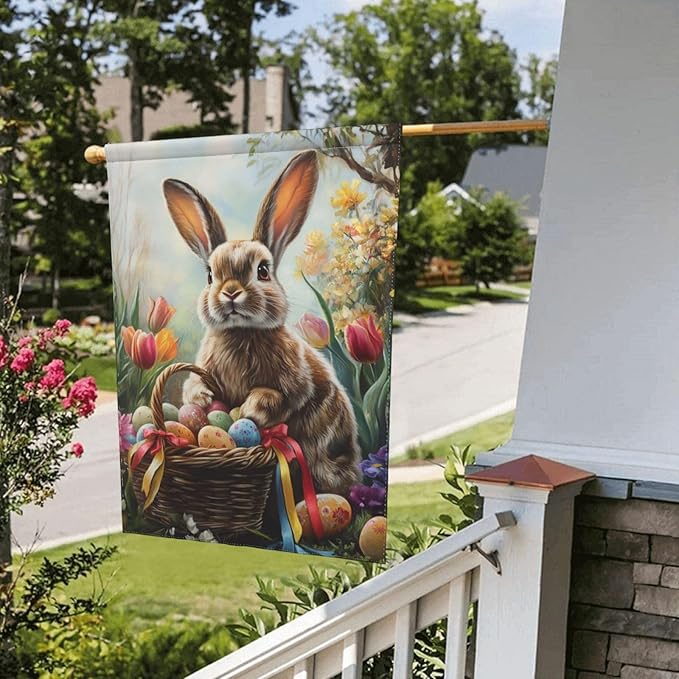 Easter Bunny Garden Flag 12x18 In Double Sided Yard Flags Lawn Sign Decor No Flagstand