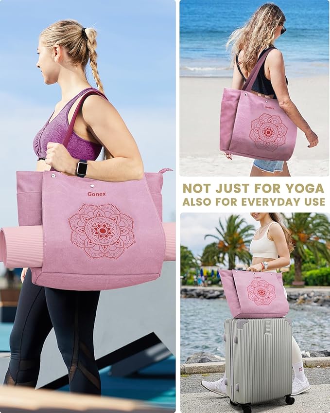 Gonex Yoga Mat Bag, Yoga Gym Bag Tote Bag with Multi Pockets For Women Men, Canvas Yoga Mat Carrier Take in Out Mat Easily For Pilates Travel Workout Office