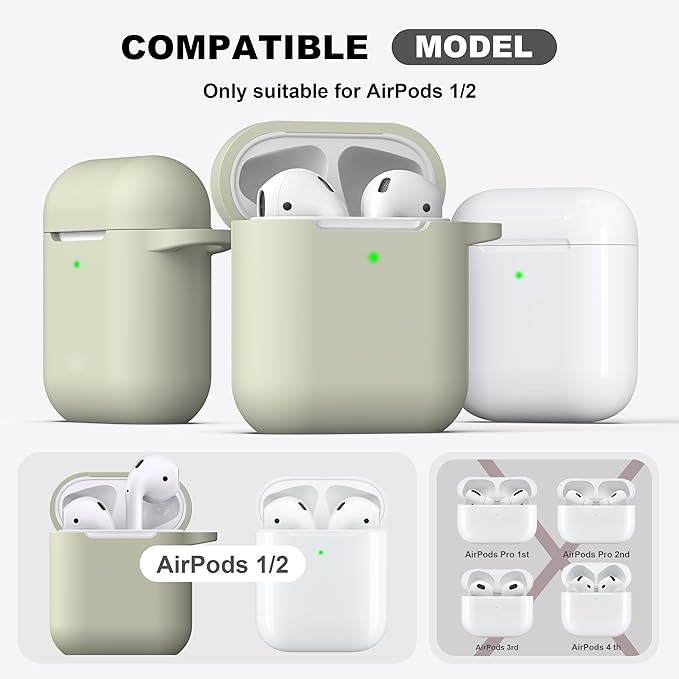 R-fun Compatible with AirPods Case Cover, Soft Silicone Protective Cover with Keychain for Women Men Compatible with Apple AirPods 2nd 1st Generation Charging Case, Front LED Visible,Brick Green