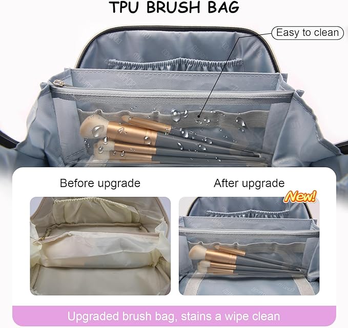BOYATU Travel Makeup Bag Organizer Cosmetic Bag: 3 Pcs Set Make up Bags for Women with Handle - Waterproof Vegan Leather Toiletry Bags Travel Essentials Pouch with Compartments (C-01-Purple)