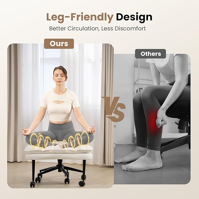 Cross Legged Office Chair, Ergonomic Cloud Criss Cross Desk Chair, Meditation Chair with Wheels, Height Adjustable Seat for ADHD, Wide Kneeling Chair with Back Support, White