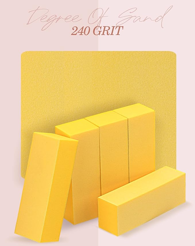 Maryton Nail Buffer Fine Grit Finishing Block, 240 Grit Professional Yellow Buffing Blocks for Natural Nails - Buff Nails Before Gel Polish, 5 Count