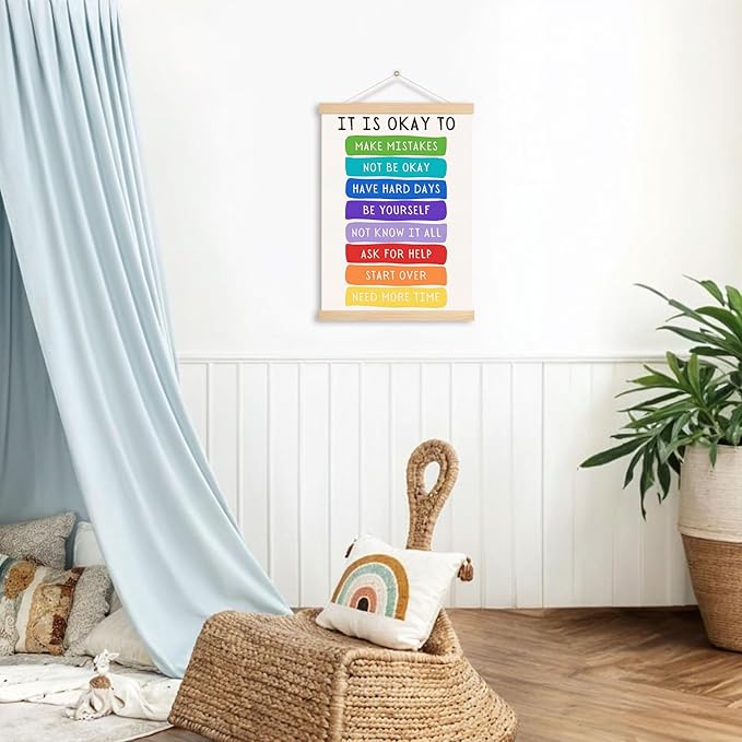 DNEULYR It's Okay Not to Be Okay Mental Health Poster Hanger Frame, Wall Decor, Wall Art Banner for Classroom School Counselor Office Therapy Office, 12.5x17 Inch