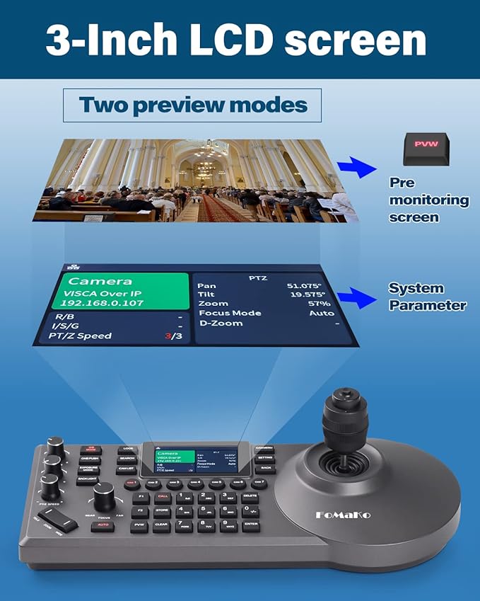 FoMaKo NDI PTZ Camera Bundle AI Auto-Tracking Gen 3 (NDI 6 & NDI HX3 Certified), 20X Optical Zoom PoE HDMI PTZ Camera for Church Worship, PTZ Controller, (NDI PTZ Bundle KN20A +KC608) BN201