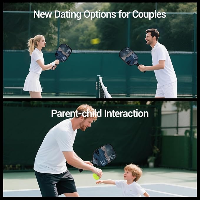 UMAY Fitness Pickleball Paddles Set of 2, USAPA Approved Fiberglass Surface Pickleball Rackets with 6 Indoor & Outdoor Pickleball Balls, Pickleball Bag and 2 Grip Tapes for Beginners Pros Men Women