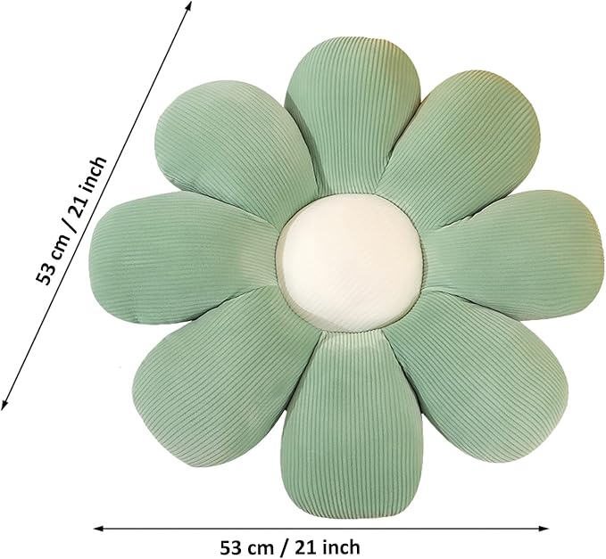 Flower Shaped Throw Pillow - Soft Seating Cushion for Bedroom, Sofa, Bed, Reading (21 inch, Green, 1 Count)