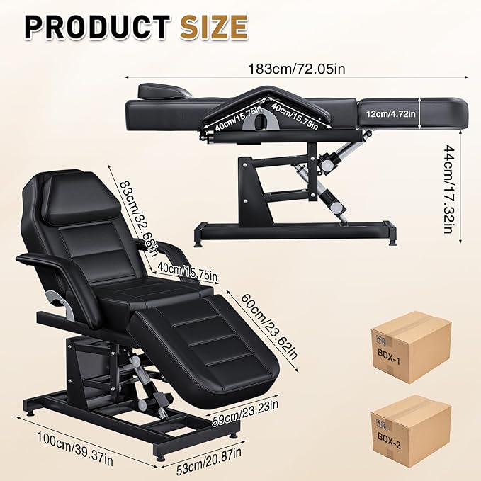 Fully Electric Tattoo Chair for Clients with Removable Handle and Headrest, 3-Motors Adjustable Backesrt&-Legrest Tattoo Bed, Multi-Functional Facial Bed Capacity 460LBS for Estheticians, Black