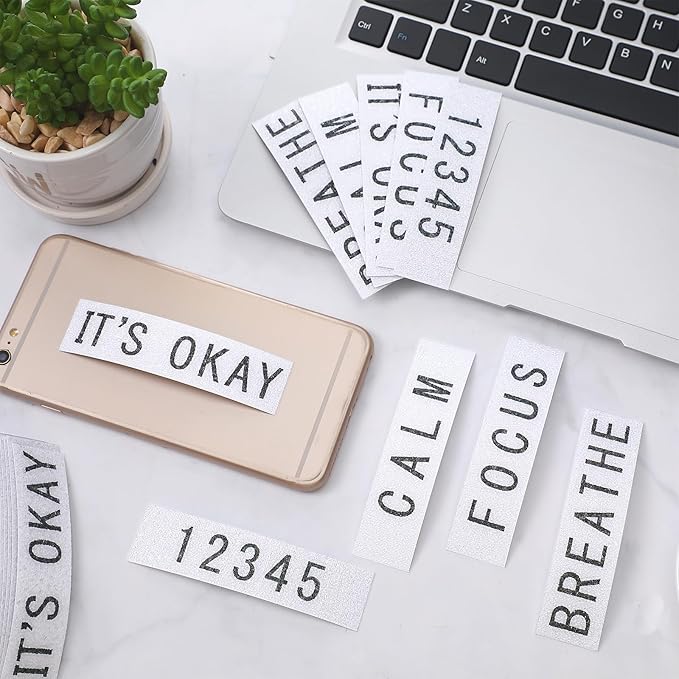 Crtiin 50 Pieces Anxiety Sensory Stickers for Anxiety Relief Items Mental Health Stickers Fidget Textured Strips for Office Desk Relieve Adult Stress(White Back)