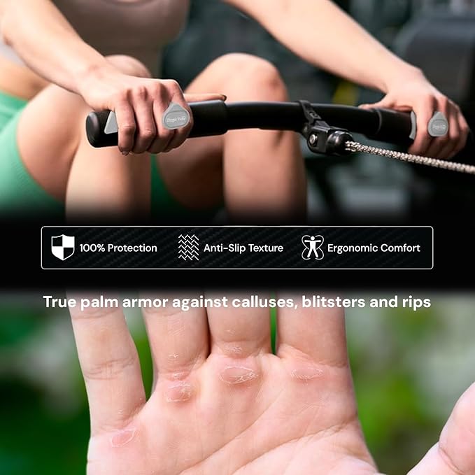 Ergonomic-Gym-Grips-for-Men-&-Women - Soft Silicone Weight Lifting Grips for Dumbbells, Barbells, Pull-Ups, Deadlifts - Fingerless, Sweat-Resistant, Includes Portable Case
