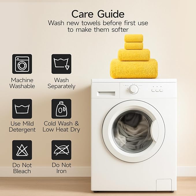 REDKISS Luxury Bath Towel Set of 4, 100% Cotton 900 GSM Premium Bathroom Towels, Ultra Soft, Highly Absorbent & Quick Dry Bath Sheets, No Shedding, Hotel & Home Spa Towel Sets for Adults - Yellow