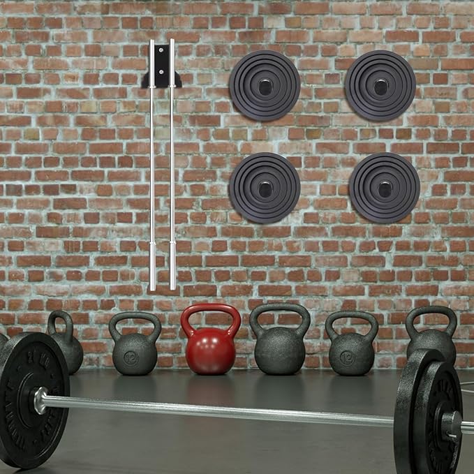 Shimeyao 4 Pack Wall Mounted Weight Plate Holder for 2" Weight Plate and 1 Pack 2 Hooks Barbell Hanger, Vertical Barbell Mount Rack for Garage Home Gym Organizer Accessory