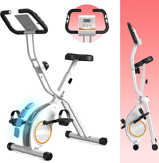 Foldable Exercise Bike for Small Apartments, Stationary Bikes for Home, Indoor Portable Cycling Bike with 16-Level Magnetic Resistance, 260LBS Capacity, 5.5 LBS Flywheel, Designed for Small Space Workout 816