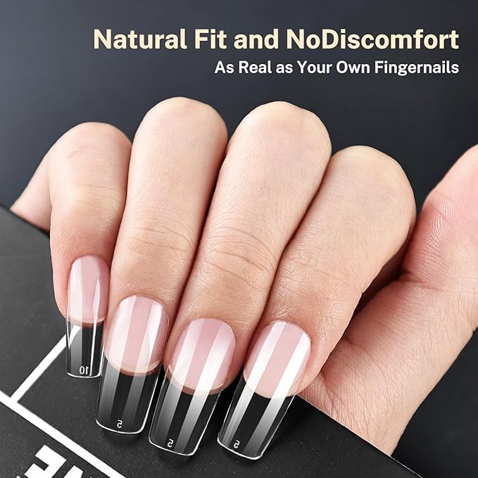 JODSONE Square Nail Tips Soft Nail Gel Tips Half Matte Full Cover Clear Gelly Press on Flase Nail Tips for Extension Nail Manicure 12 Sizes 240Pcs