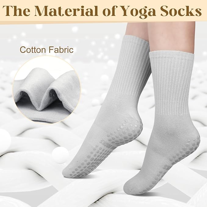 Justay 6 Pairs Pilates Socks with Grips for Women Soft Non Slip Crew Cotton Athletic Workout Barre Hospital Yoga Socks