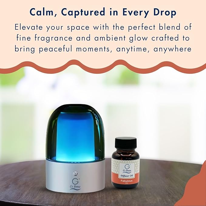 G's Breeze Smart Aroma Diffuser with 60ml Fabulous Scent Refill – Bluetooth & Wi-Fi App Control - LED Lighting, Adjustable Intensity - Long-Lasting Elegant Floral Fragrance for Home or Office