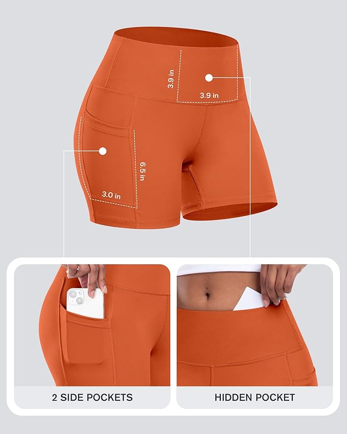 CHRLEISURE Womens Biker Yoga Shorts with Pockets: High Waisted Tummy Control Spandex Workout Athletic Gym Shorts 4 Packs