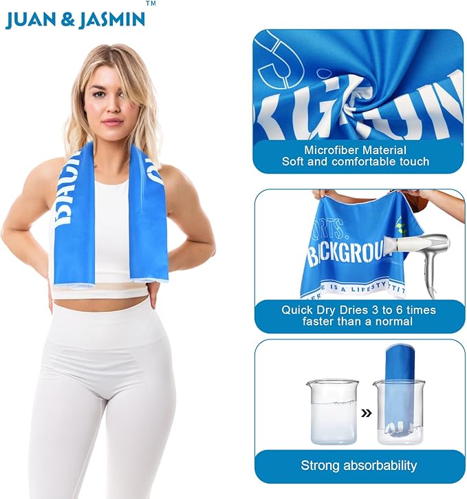 JUAN & JASMIN Microfiber Gym Towels Soft for Exercise Fitness, Sports, Workout, ODR Men & Women Quick-Drying Towels (Blue)